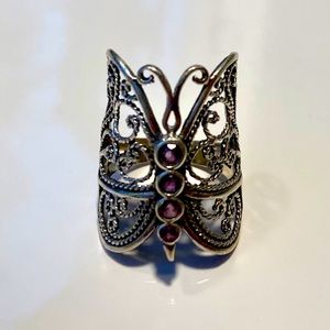 Sterling silver butterfly ring amethyst stone Sz 6